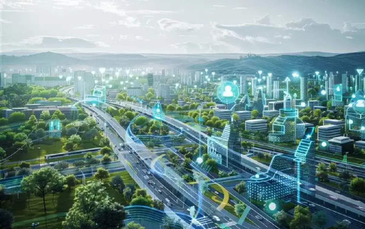 Overview of a futuristic digital city